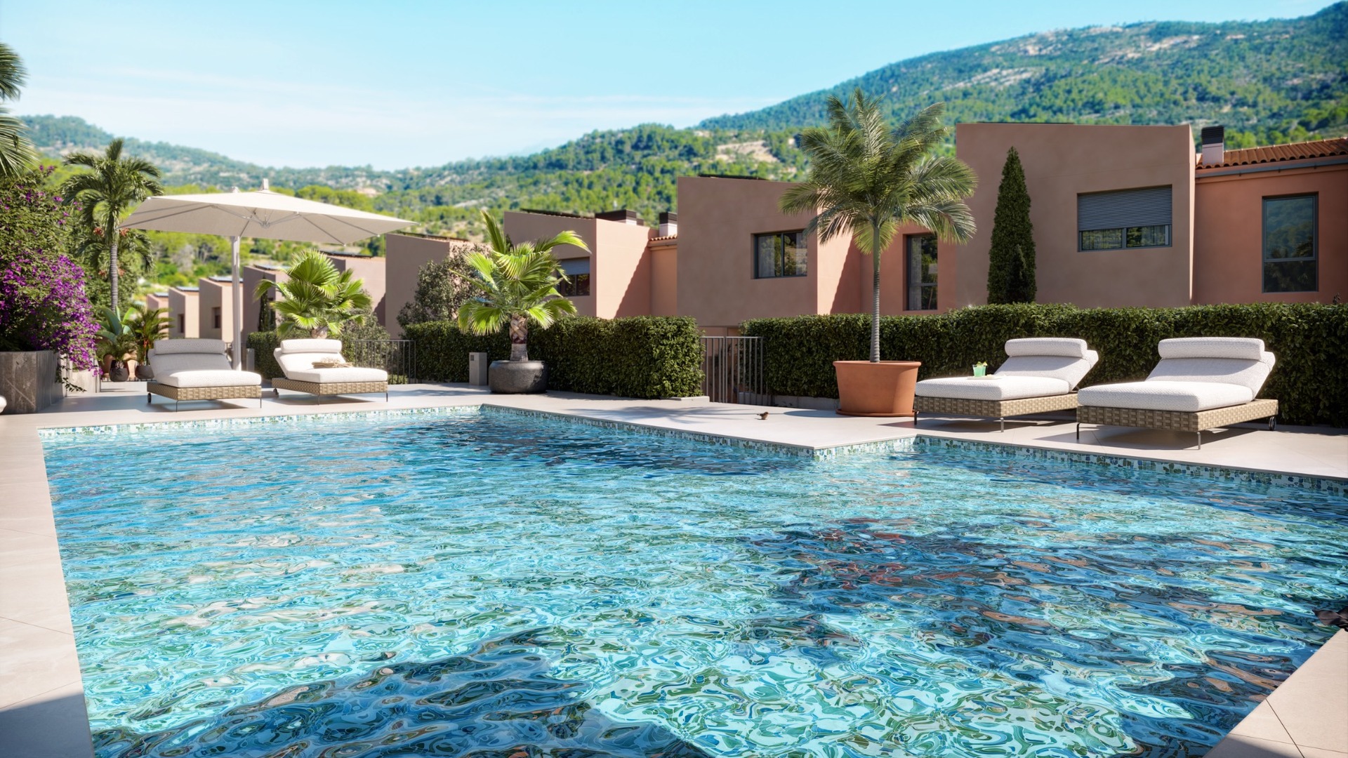 Nowoczesny basen dla mieszkańców inwestycji ES Voltor na Majorce.