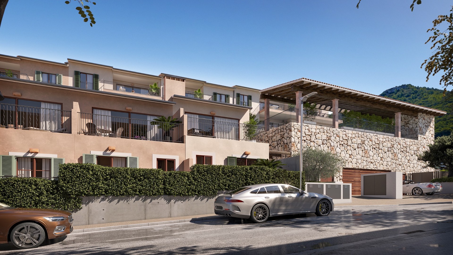 Oli od Taylor Wimpey w Capdepera – elewacja i kamienna strefa rekreacyjna