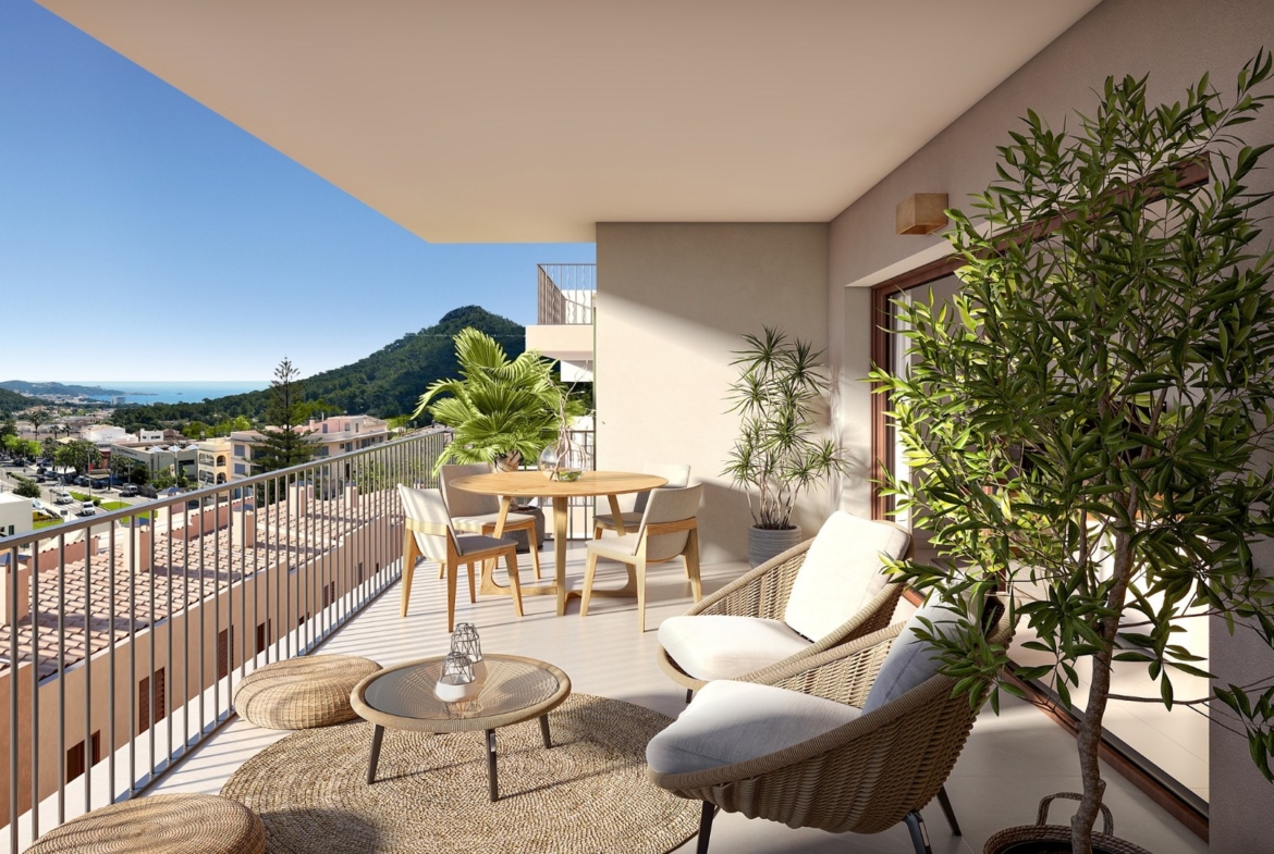 Taras w inwestycji Oli (Taylor Wimpey) w Capdepera – panorama okolicy