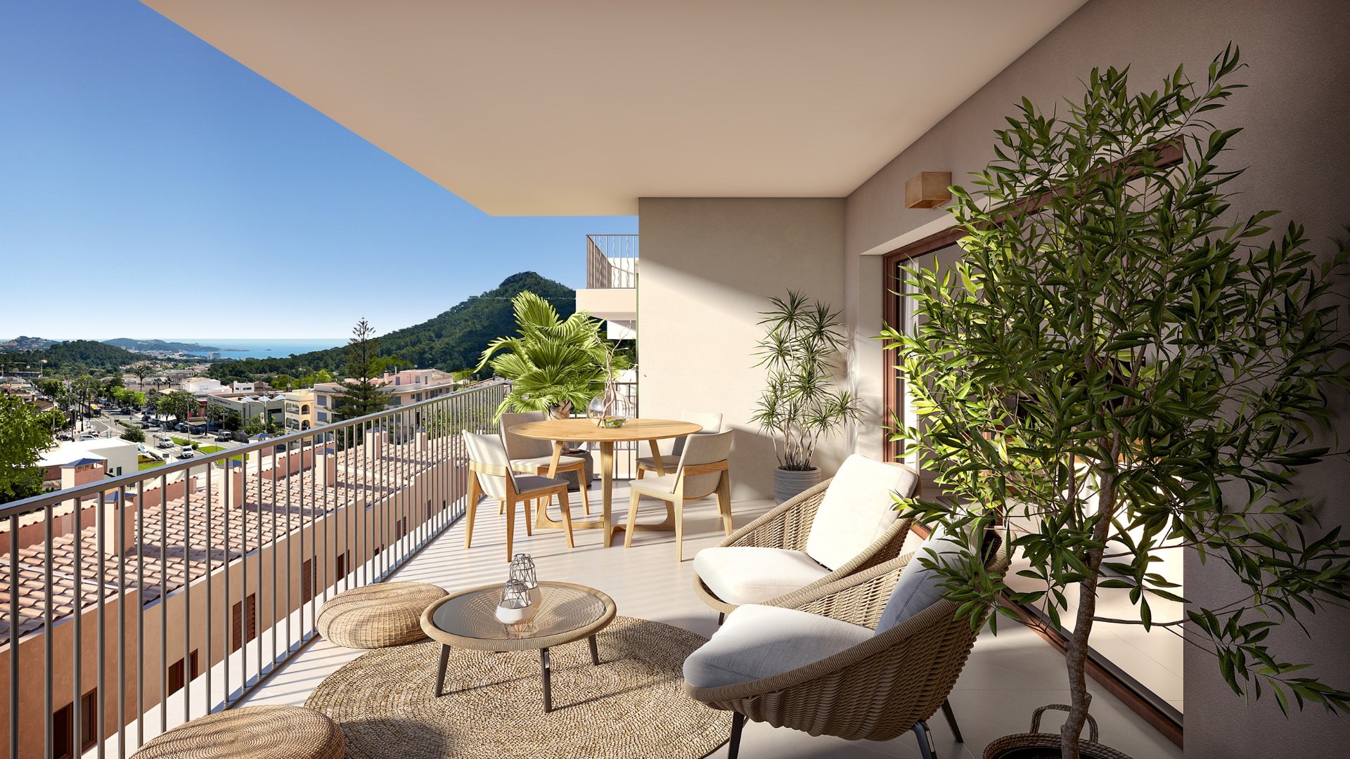 Taras w inwestycji Oli (Taylor Wimpey) w Capdepera – panorama okolicy